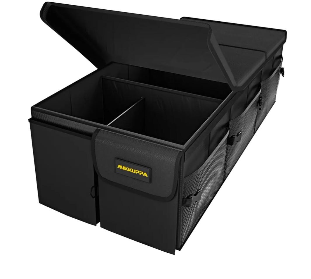 MIKKUPPA Car Trunk Organizer - 95L Collapsible Trunk Organizer with Lid, Sturdy Car Storage for SUV Auto Truck Van with Adjustable Straps and Non Slip Bottom (Black, X-Large)