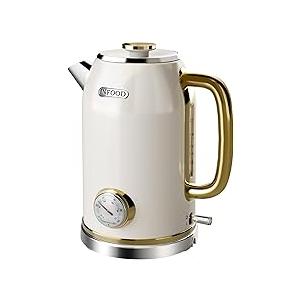 INFOOD Retro Electric Kettle 1.8L/ 60.8oz with Thermometer - 1200W Fast Boiling Stainless Steel Tea Kettle with Water Level, BPA-Free, Auto Shut-Off, Boil-Dry Protection, Pearl White