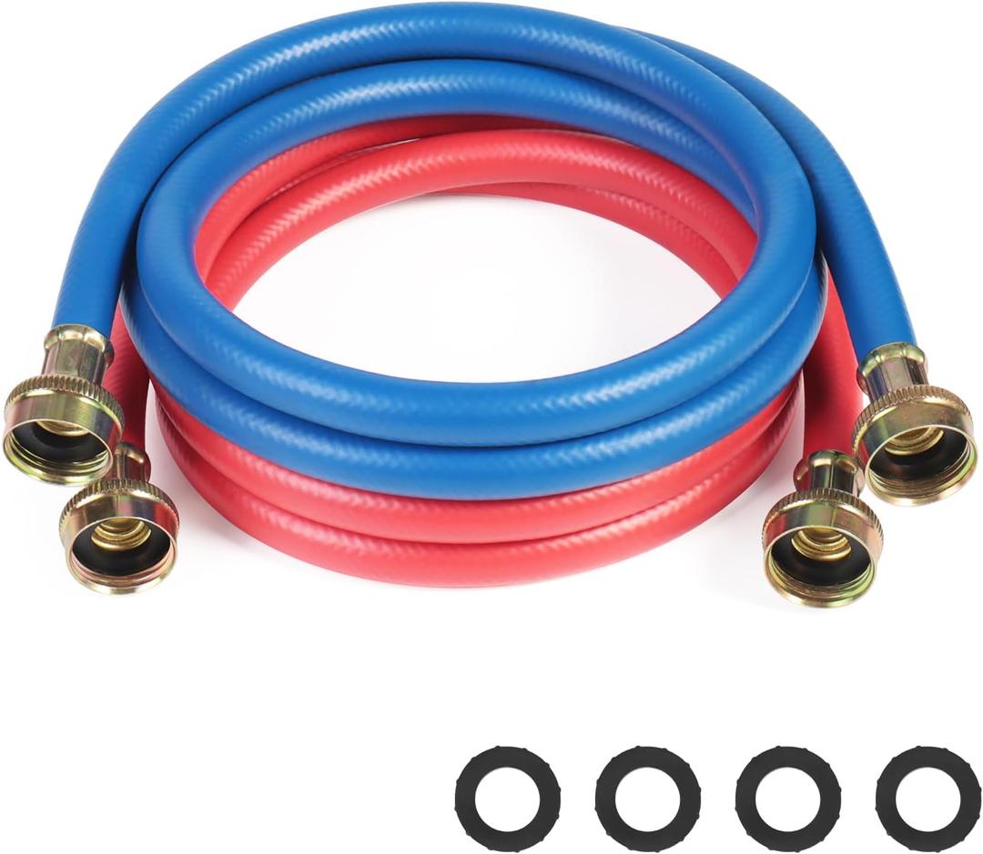 Rubber Washing Machine Hoses,6ft 2pack Washer Hoses,3/4" Universal Fit to Hot and Cold Connection Burst Proof Water Supply Lines