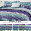WONGS BEDDING Boho Quilt King Size, Blue Purple Bohemian King Quilt, Lightweight Microfiber Bed Decor Bedspread for All Season 103"x90"(3 Pieces)
