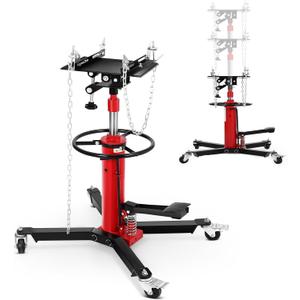 High Lift Transmission Jack 34"-68", Heavy Duty 1100LBS Hydraulic Telescoping Transmission Jack with Foot Pedal for Auto Repair, Garage, and Shop Use- 360Swivel Wheels & Safety Lock (Red)