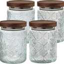 24 OZ Airtight Glass Storage Jar with Bamboo Lid - Vintage Glass Jar Vintage Food Containers Canisters Set for Kitchen Counter & Pantry - Ideal for Sugar, Flour, Coffee, Tea, Candy, Oats -4 Pack