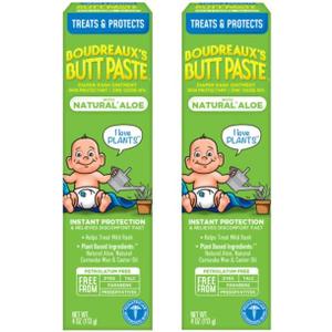 Boudreaux's Butt Paste with Natural* Aloe Diaper Rash Cream, Ointment for Baby, 4 oz Tube, 2 Pack