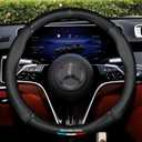 Custom-Fit Car Steering Wheel Cover Compatible with Mercedes-Benz Car. Premium Stylish Nappa Leather Carbon Fiber Texture Protector, Non-Slip, Mercedes Benz Compatible Accessories (Black)37 cm to 38cm