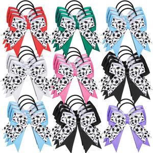 WILLBOND 20 Pcs Soccer Bows Hair Ties Elastic Soccer Ball Hair Accessories Ponytail Head Bands for Girl Women Player School Team Members Football Birthday Party Gifts (Colorful)