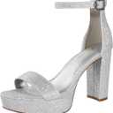 Ankis Chunky Platform Heels - 4 Inch Block Heeled Sandals for Women - Comfortable Open Toe Strappy Heels - Black, Nude, White, Silver, Gold - Summer Dress Shoes ( Size 10 )