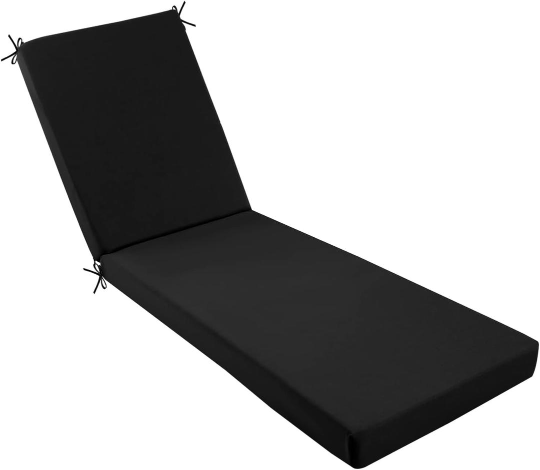 idee-home Chaise Lounge Cushions Outdoor, Lounge Chair Cushions for Patio Furniture Weather and Stain Resistant for Lawn Pool (72"L x 21"W x 3" T, Black)