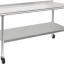 HARDURA Stainless Steel Table 30 x 60 Inches with Wheels Casters NSF Heavy Duty Commercial Prep Table with 2 Backsplash and Adjustable Undershelf for Restaurant Kitchen Home and Hotel
