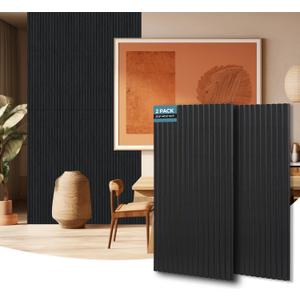 AKUMAX 2 Pack Acoustic Panels,Wood Slat for Wall and Ceiling-Art Acoustic Foam Panels 96x24Inches 3D Wall Panels High Density Sound Dampening Panels (Black Oak, 2pcs-24in*48in)