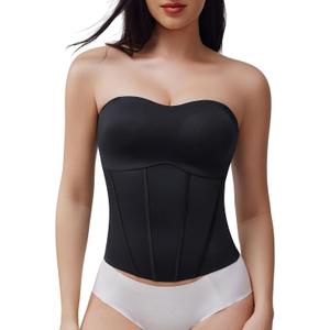 Women's Strapless Top Black Tanktop Women Flat Tummy Shapewear Strapless Tank Tops for Women with Soft Tummy Control (XL)