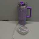 40 oz Tumbler with Handle and Flip Straw Lid, Insulated Leak Proof Double Walled Stainless Steel Rhinestone Diamond Studded Bling Travel Mug Tumblers, Maintains Cold Ice and Heat for Hours (Purple1)