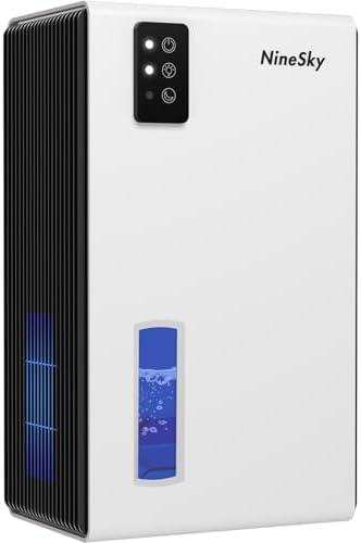 NineSky Dehumidifiers for Home, 95 OZ Water Tank, (1000 sq.ft) Dehumidifiers for Bathroom Bedroom Basement with Auto Shut Off, 7 Colors LED Light (White)