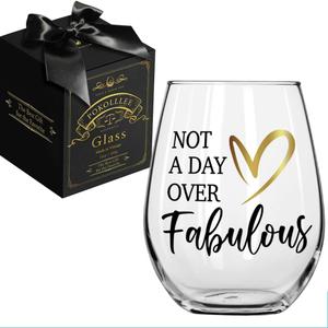 Not A Day Over Fabulous Wine Glass, Happy Birthday Gift for Women Sister Wife Friend Boss Mom Aunt BFF Female, Mothers Day Gift, Novelty Christmas Gift for Best Friend, Sister, Coworkers, Families