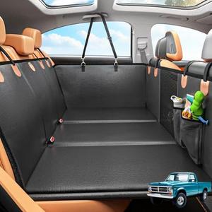 MYJAQI Back Seat Extender for Dogs, Hard Bottom Dog Car Seat Cover for Truck Back Seat, Dog Hammock for Car, Upgraded PU Leather Material, Larger Space, Holds 400lbs