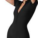 Women Bodysuit Zip Tummy Control Yoga Workout Work Out Gym Set for Athletic Rompers Romper Leotards One Piece Outfit Sexy, M