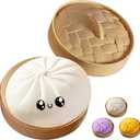 Giant Glitter Dumpling,Giant Dumpling Squish-y,Cute Anxiety Relief Fidget Toy,Jumbo Squishy Toy with Steamer Box,Soft Squeeze Decompression Dough for Adults& Kids (White)