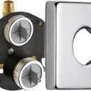 R22000 MultiChoice Universal Valve 3-Setting 6-Setting Custom Shower Integrated Diverter Rough, Shower Valve Kit/Trim Kit, Brass Construction, Champagne Bronze and Delta Faucet RP51034 Vero Shower Flange - Tub and Shower, Chrome