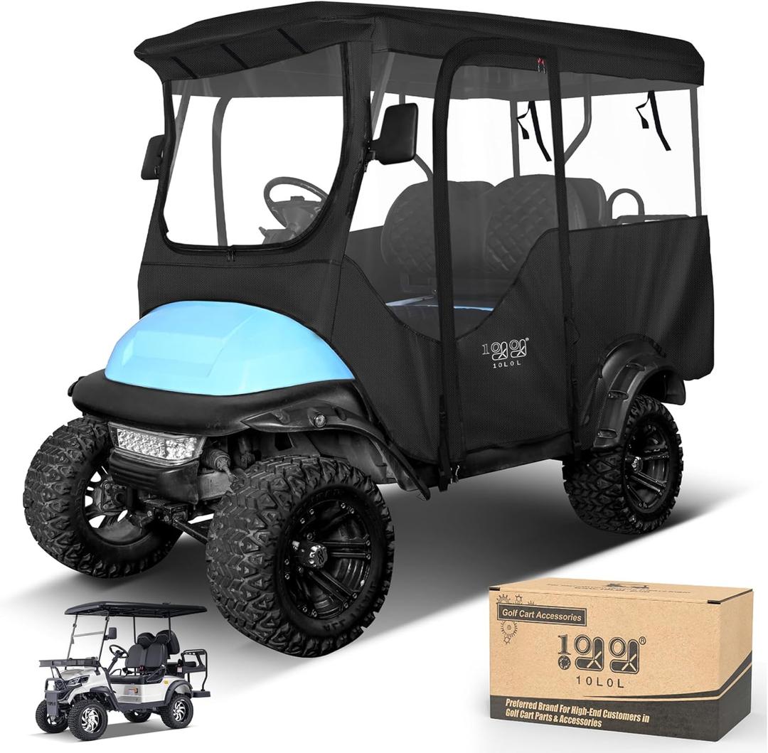 10L0L Golf Cart Enclosure 600D for 4 Passenger Club Car Precedent, 94.5'' Extended Roof with Security Side Mirror Openings, Waterproof Portable Transparent Golf Cart Cover Storage Driving Enclosure