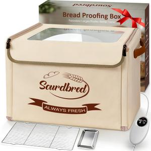 Extra Large Folding Bread Proofing Box, Dough Proofer 68-104F Temp Control 1-48H Timer, Sourdough Starter Warmer with Metal Rack, Foldable Proofing Basket for Baking Pizza Yogurt Soften Butter Choc (Beige)