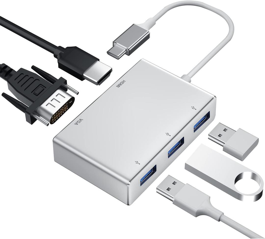 USB C to HDMI VGA Adapter, Weton 5 in 1 USB 3.1 Type C Hub to HDMI 4K,1080P VGA,3xUSB 3.0 Multiport Video Adapter Converter Compatible with MacBook/Chromebook Pixel/Dell XPS/Samsung