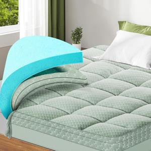 Dual Layer 3 Inch Memory Foam Mattress Topper Twin Size, 2 Inch Gel Memory Foam Plus 1 Inch Cooling Pillow Top Mattress Pad Cover, with 8-21 Inch Deep Pocket, Green