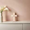 Garneck 10pcs Wooden Crosses for Crafts 6.6inch Unfinished Standing Crosses with Bases Tabletop Small Religious Crucifix Ornaments Catholic Baptism Centerpiece DIY Craft Supplies