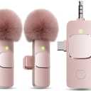 PQRQP 3 in 1 Wireless Lavalier Microphone for iPhone, iPad, Android, Camera, Mini Microphone, 7-Hour Battery, High Definition Sound Quality for Interview, Video Podcast, Vlog (Pink)