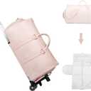 seyfocnia Rolling Garment Bag,Convertible Wheeled Garment Bag with Shoe Compartment for Travel Overnight Carry On Duffle Bag-Pink