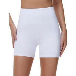 Dragon Fit Women's Workout Shorts High Waist Tummy Control Breathable Biker Shorts for Gym Running 5" (White, M)
