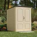 Rubbermaid Large Vertical Resin Outdoor Storage Shed With Floor (6.2 x 4.6 Ft), Weather Resistant, Beige/Brown, Organization for Home/Backyard/Garden Tools/Lawn Mower/Bike Storage/Pool Supplies