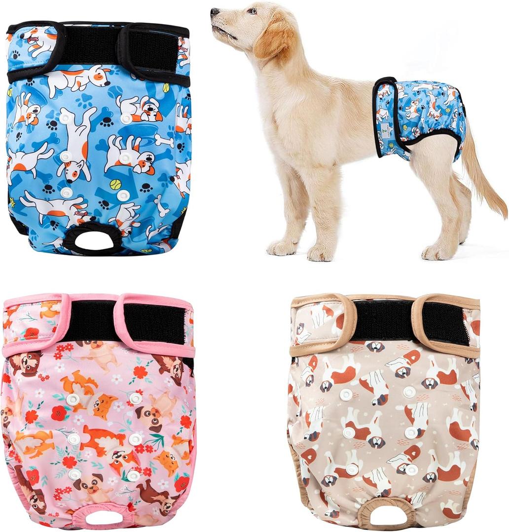 3Pack Reusable Diapers for Female Dog, Washable Diaper for Doggie,Highly Absorbent Dog Diaper,Adjustable Leakproof Puppy Diapers Skirt for Heat,Incontinence,Period Doggy Nappies M