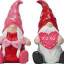 Valentine Gnome Statue, 2 PCS Vintage Valentines Day Gnome Resin Sculpture for Home Coffee Bar Decor, Mini Lover Gnomes Gifts for Christmas Holiday Xmas Party