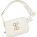 Uygafly Belt Bag Crossbody Bags for Girls Women - Gifts for 8 9 10 11 12 13 Year Old Girl - Teen Birthday Gifts - Small Waist Packs Trendy Kids Fanny Pack - Initial White K, White Bag