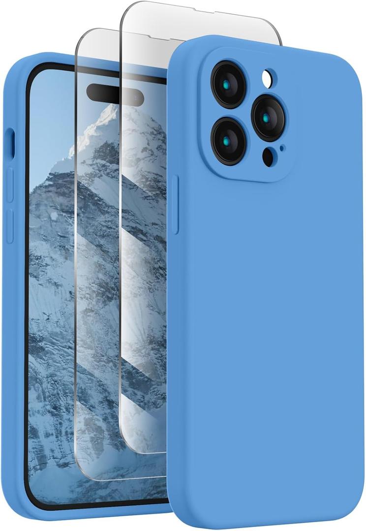 FireNova Designed for iPhone 14 Pro Max Case, Silicone Upgraded [Camera Protection] Case with [2 Screen Protectors], Soft Anti-Scratch Microfiber Lining Inside, 6.7 inch, Blue