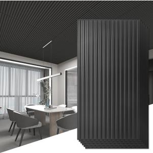 Art3d 12-Pack Slat Design 3D Wall Panels for Interior Wall Decor, 2x4 FT PVC Decorative Drop Ceiling Tiles - Black