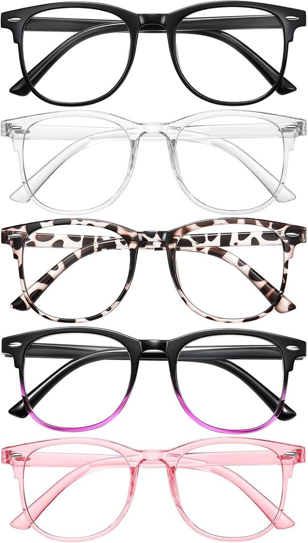 ZEHEXA Reading Glasses for Women Men Lightweight Blue Light Blocking Readers Fashion Computer Eye Glasses Frames - 5 Pack Anti Glare UV Cheaters 3.0