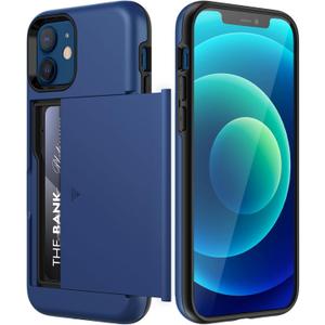 JETech Wallet Case for iPhone 12/12 Pro 6.1-Inch with Card Holder, Dual Layer Shockproof Protective Phone Cover, Sliding Hidden Slot (Blue)
