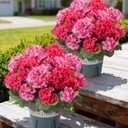 Geraniums Artificial Flowers for Outdoors, 2 Pack Potted Plants Faux Geraniums Bush Artificial Topiaries Realistic UV Resistant Fake Flowers Greenery for Outside Gardens Porch Patio Yard Indoor, Mix