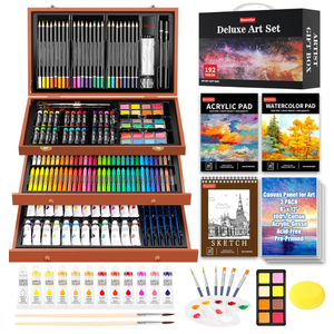 Soucolor Art Supplies, 192-Pack Deluxe Art Set Drawing Painting Supplies Kit with Acrylic Pad, Watercolor Pad, Sketch Book, Canvases, Acrylic Paint, Crayons, Pencils, Gifts for Artist Adults Teen Kids
