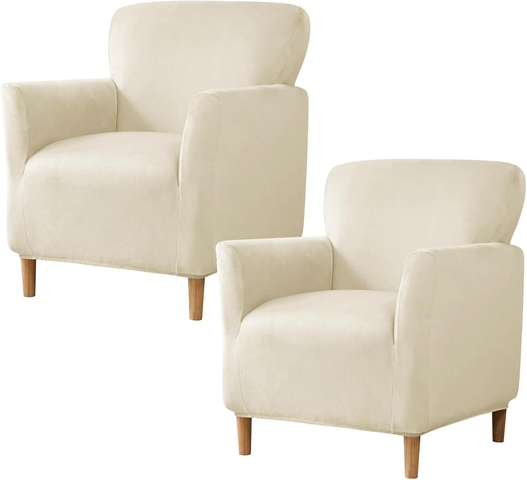 Gollense Banquet Armchair Slipcover Luxury Velvet Chair Slipcovers with Arms Stretch Chair Covers for Living Room Soft Club Chair Cover Anti Slip Dog Pet Friendly Furniture Protector, 2PCS, Beige