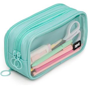 ZIPIT Half & Half Pencil Case, 3 Compartment Zipper Pouch for School, Stationery Bag for Teen Girls Boys and Adults, Mint