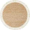 Collive Hand Woven Round Area Rug Soft Cotton Machine Washable Carpet 4ft Farmhouse Rugs with Tassels, Tan/Cream Circle Rugs for Bedroom Living Room Dining Room Table Office