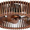 20" Flush Mount Caged Ceiling Fan with Light, Farmhouse Low Profile Ceiling Fan with Remote, Wooden Fandelier 6 Speed Quiet DC Motor, Reversible Chandelier Ceiling Fan for Bedroom Kitchen Living Room