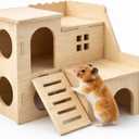 Tiny Hamster Maze Wood House Fun Slide House Double-Decker Hut for Dwarf Gerbil Mouse Mice Rat Small Animals(Only for Small Hamster)