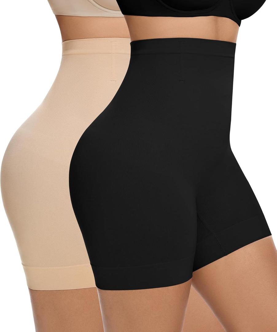 Womens Shapewear Tummy Control, Girdles for Women Body Shaper High Waist Shapewear Shorts Under Dress (Large, 2 Pack Black+nude)