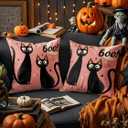 Halloween Black Cat Throw Pillow Covers 2 Pack, 18x18 Inch Double Sided Printed Linen Cushion Covers for Sofa Couch, Spooky Moon Stars Design Decorative Pillowcases for Fall Holiday Home Decor