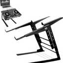 Pyle Portable Dual Laptop Stand - Standing Table with Adjustable Height, Ergonomic Design & Anti-Slip Prongs for DJ Mixer, Sound Equipment, Workstation, Gaming & Home Use - PLPTS38, Black (Pack of 1)