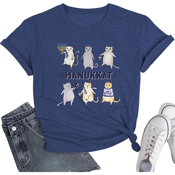 Hanukkah Shirt Women Bow Menorah Candles Hanukkah T-Shirt Jewish Menorah Chanukah Tee Tops 2XL