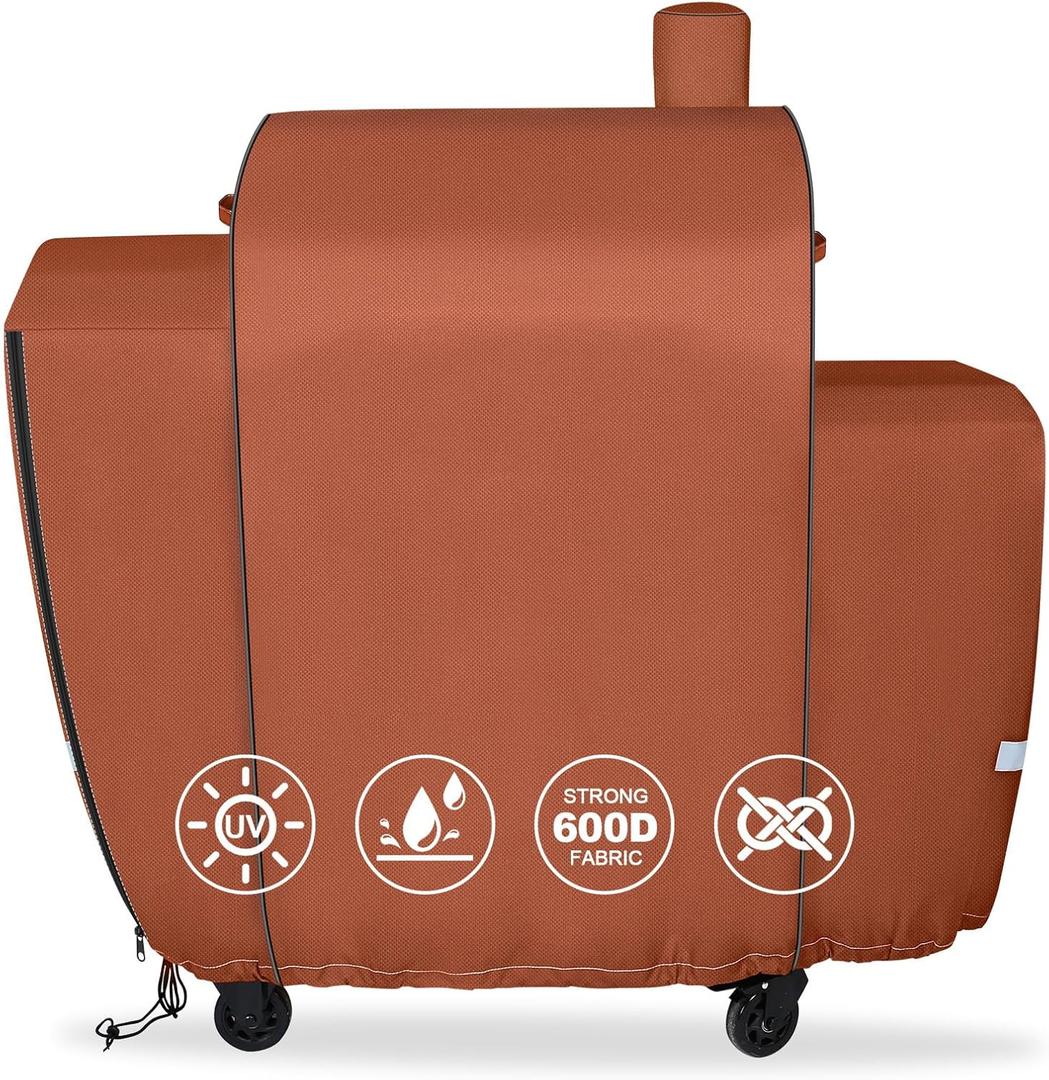 QuliMetal Grill Cover for Pit Boss Platinum Laredo 1000 Wood Pellet Grill, PB1000PL - 600D Heavy Duty Waterproof Fade Resistant Pit Boss Laredo 1000 Cover with Elastic Drawstrings&Zipper Design, Brown