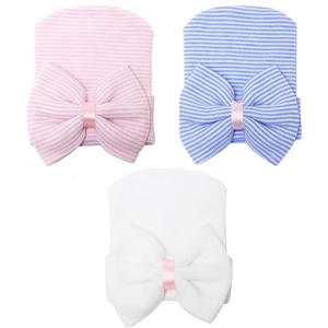 Sinhoon Newborn Baby Girl Hospital Hat with Big Bow Soft Cute Knot Infant Comfy Nursery Beanie 0-3 months